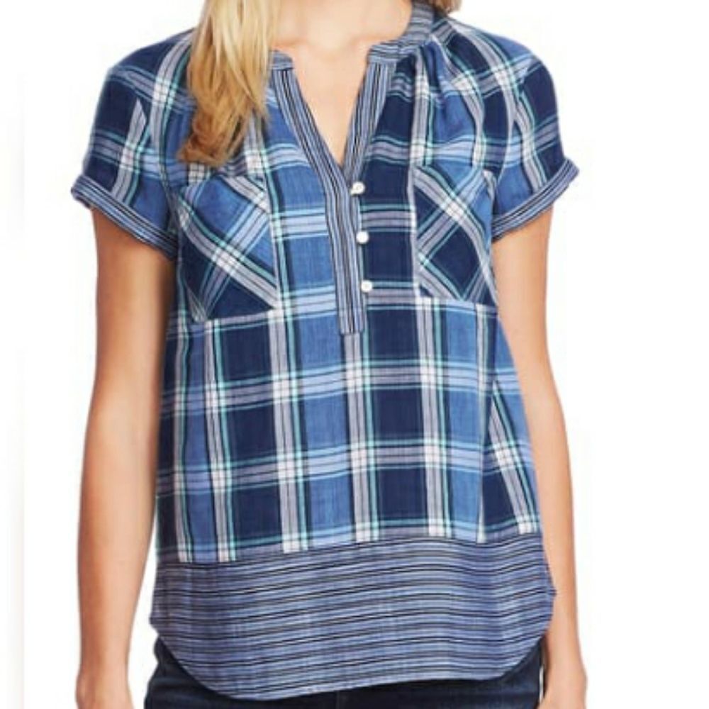 Vince Camuto Rolled Sleeve Plaid Top